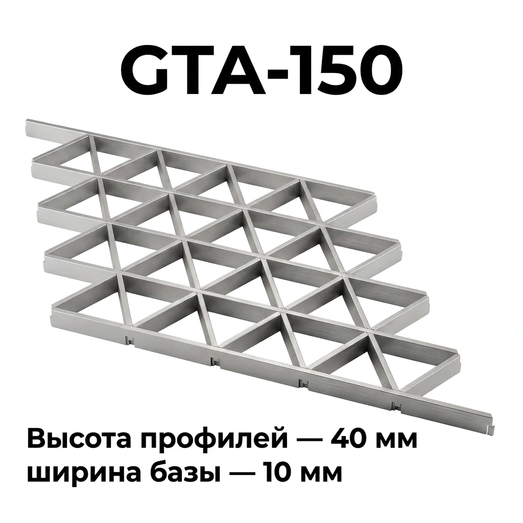 Потолок Треугольное грильято GTA-150 металлик матовый RAL 9007, алюминиевый